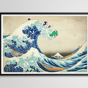 Frog Mario vs. The Great Wave! - Original POSTER! (24 x 36 or Smaller) - 1988 - Super Mario Bros. 3 - Nintendo - Hokusai - Cheep Cheep
