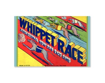 Póster vintage de carreras de perros whippet: impresión artística estilo años 40