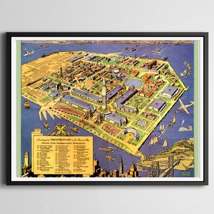 San Francisco World&#39;s Fair Map POSTER! - 1939 - Up to 24x36 - Golden Gate Exposition - Treasure Island - Bridge - Vintage - Antique - Art