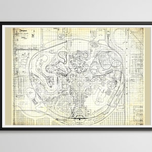 1960 Disneyland Blueprint (tot full-size 24" x 36") - Plot Plan - Plattegrond - Kaart - Themapark - Attractie - Attractie - Attractie - Patent Art