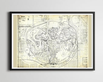 1960 Disneyland Blueprint Art Print: Vintage Theme Park Map
