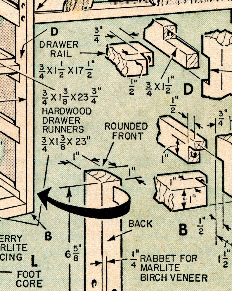 Rabbet Rails 1963 Desk Blueprint Woodworking POSTER! (up to 24