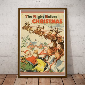 1941 Noite antes do POSTER do livro de Natal! (até 24" x 36") - Papai Noel - Decoração - Renas