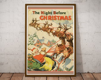 1941 Night Before Christmas Book Cover Poster: Vintage Santa Claus Art