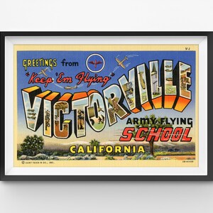 Cartão postal da escola de vôo do exército de Victorville CARTAZ! (até tamanho normal 24" x 36") - Letra Grande - Vintage - Militar - Piloto - 2ª Guerra Mundial - Arte