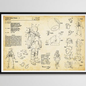 Apollo Space Suit Patent Art Poster: NASA 1968 Blueprint