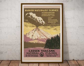 1930's Lassen Volcanic National Park Poster (up to 24" x 36") - Department of Interior - Vintage