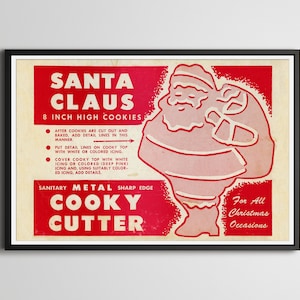 Vintage Santa &#39;Cooky&#39; Cutter Poster: Retro Kitchen Holiday Decor