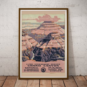 Grand Canyon reisposter uit de jaren 30 (tot 24" x 36") - Ministerie van Binnenlandse Zaken - Vintage - Antiek - Nationale parken