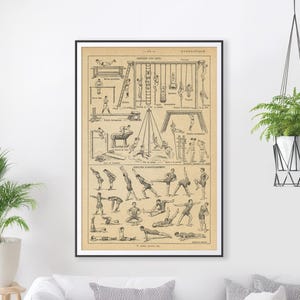 Vintage French Gymnastics Poster – 1930s Exercise Illustration – Antique Fitness Art – Multiple Sizes Available