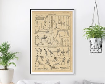 Vintage French Gymnastics Poster – 1930s Exercise Illustration – Antique Fitness Art – Multiple Sizes Available