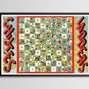 1943 Chutes & Ladders Game Board Poster: Vintage Kids Decor