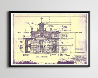 Vintage Haunted Mansion Blueprint Poster: Disneyland Theme Park Art