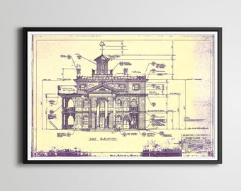 Vintage Haunted Mansion Blueprint POSTER! (up to 24" x 36") - Disneyland - Disney - Theme Parks - New Orleans Square - Doom Buggy - Ghosts