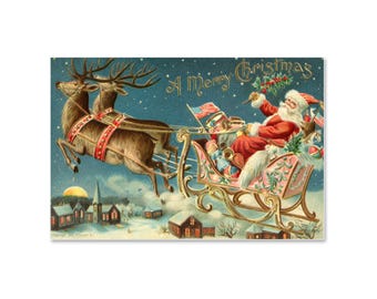 Vintage Santa Sleigh Poster – 1906 Christmas Art Print