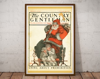 Póster navideño de Papá Noel de 1923: Impresión navideña vintage de un caballero campestre