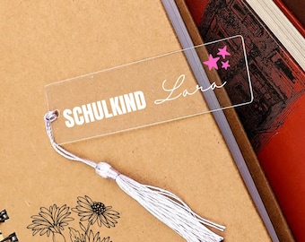 Lesezeichen "SCHULKIND", personalisiert Acryl Lesezeichen/Name Lesezeichen/Buch-Liebhaber-Geschenk/ Geschenk Schulanfang