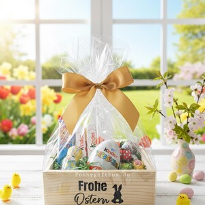 Geschenkverpakking/Kleines Geschenk/Holz Geschenkkorb/Kleine Auszeit/ Holzkorb Ostergrüße/Ostergeschenk Kollegen/Hasenpost/Osterpräsent afbeelding 2