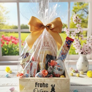 Geschenkverpakking/Kleines Geschenk/Holz Geschenkkorb/Kleine Auszeit/ Holzkorb Ostergrüße/Ostergeschenk Kollegen/Hasenpost/Osterpräsent afbeelding 3