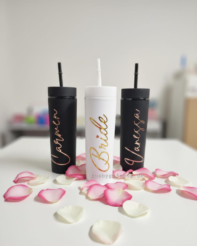 480ml Trinkbecher mit Deckel und Strohhalm/doppelwandiger/ Reisebecher/JGA Geschenk/Kaffeebecher personalisiert/Party Becher/Trinkbecher image 1