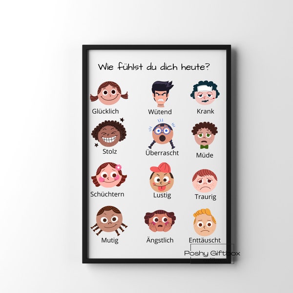 Poster Gefühle / Emotionen /Montessori Lernposter für Kinder/ Emotionen erkennen, verstehen und verarbeiten