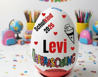 Personalisiertes XXL berraschungsei Mit Schokoladen of Schulmaterial/Einschulungsgeschenk/SCHULKIND/Schultüte/Einschulungsfeier/2026