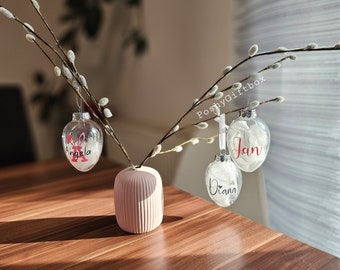 Ostereier gefüllt mit weißen Federn /Personalisierte Ostereier/Geschenk Ostern/Osternest/Ostern Dekoration/Transparant/8 cm Eier/Kunstsoff