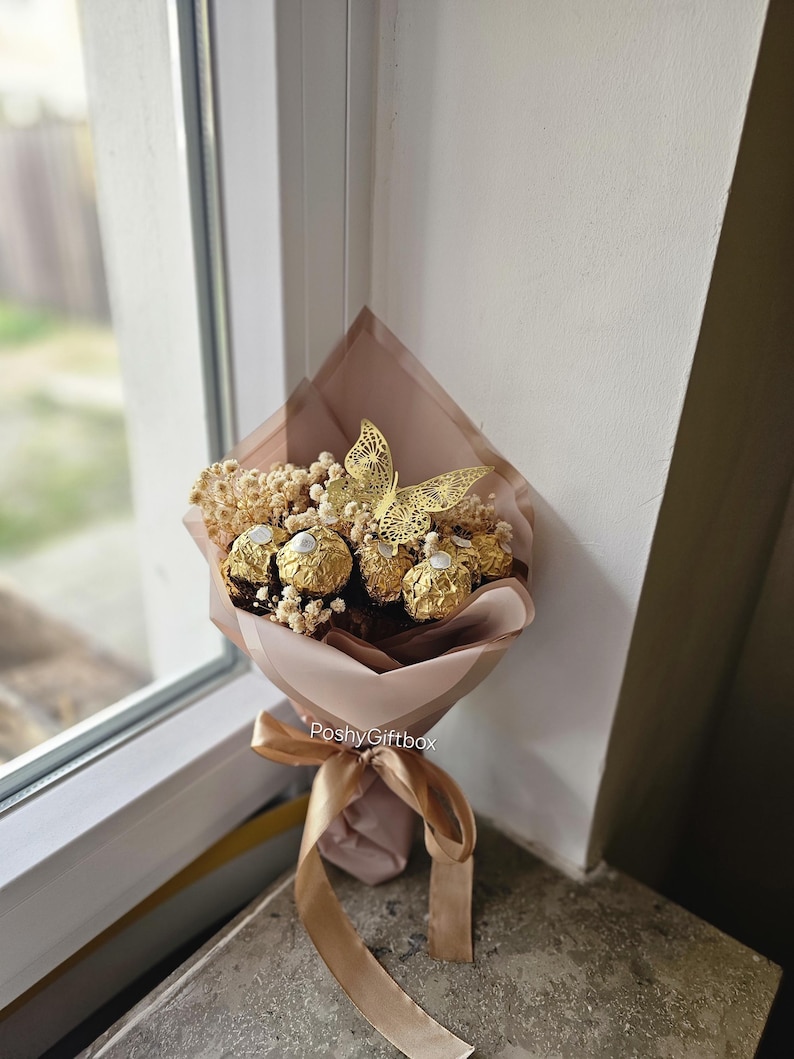 Pralinenstrauß mit Trockenblumen /Geburtstagsgeschenk,Weihnachtsgeschenk,Muttertag,Valentinstagsgeschenk /Essbarer Blumenstrauß image 3
