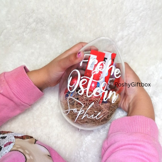 Acryl-Ei 14cm oder 16cm transparent ,teilbar/Ostereier Mit Schokoladen/Nutella Geschenk/Personalisierte Ostereier/Osterkorb/Geschenk Ostern