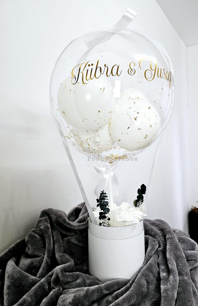 Ballongeschenk "Gold"/Geschenk zum Hochzeitstag/Verlobungsgeschenk/Just Married/Geburtstagsgeschenk/Hochzeitsgeschenk/Ballon mit Blumenbox image 5