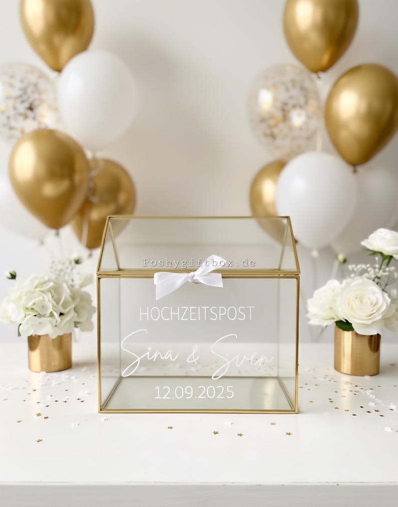 Hochzeitsbox für Karten ,Geldgeschenke/Glaskartenbox Hochzeitspost/Glasbox Hochzeit/ Hochzeitspost Glasbox oder Sticker/ Hochzeitskartenbox image 2