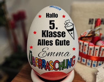 Personalisiertes XXL Überraschungsei 5.KLASSE/GYMNASIUM/Geschenk Ausbildung/Ü-Ei befüllt 9 Designs/Einschulungsgeschenk 2026/Schultüten