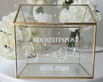 Hochzeitsbox für Karten ,Geldgeschenke/Glaskartenbox Hochzeitspost/Glasbox Hochzeit/ Hochzeitspost Glasbox oder Sticker/ Hochzeitskartenbox
