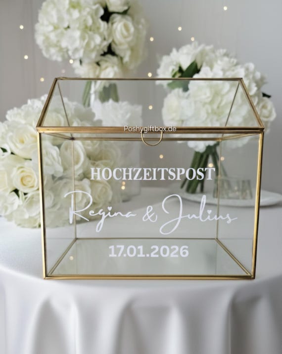 Hochzeitsbox für Karten ,Geldgeschenke/Glaskartenbox Hochzeitspost/Glasbox Hochzeit/ Hochzeitspost Glasbox oder Sticker/ Hochzeitskartenbox