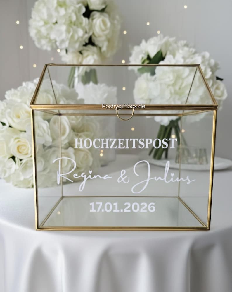 Hochzeitsbox für Karten ,Geldgeschenke/Glaskartenbox Hochzeitspost/Glasbox Hochzeit/ Hochzeitspost Glasbox oder Sticker/ Hochzeitskartenbox image 1
