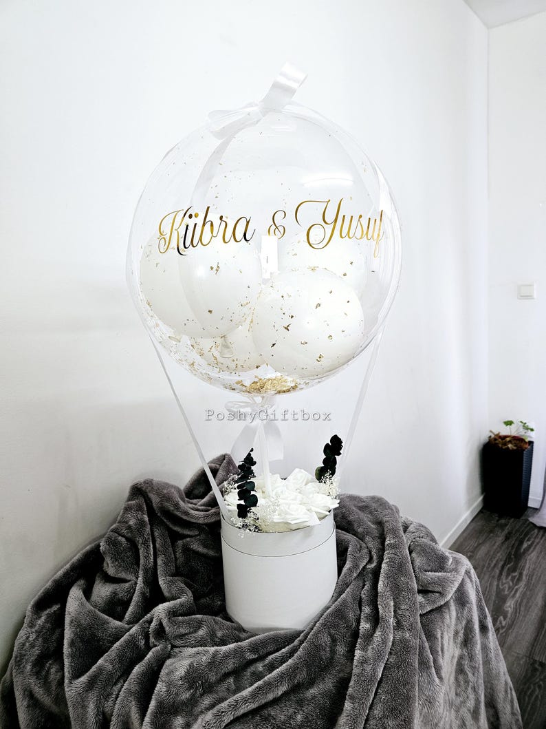 Ballongeschenk "Gold"/Geschenk zum Hochzeitstag/Verlobungsgeschenk/Just Married/Geburtstagsgeschenk/Hochzeitsgeschenk/Ballon mit Blumenbox image 11