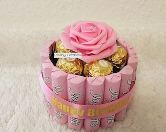 Pralinentorte Klein/Yogurette Geschenk mit Ferrero Rocher/ Geburtstagstorte personalisiert/ Geburtstag to go /Freude Schenken/Kleinigkeit