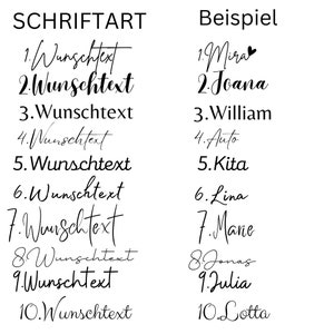 Pu&ograve; includere: Un grafico che mostra 10 diversi stili di font per i nomi, con esempi di nomi scritti in ogni stile. Gli stili di font vanno dal semplice al pi&ugrave; elaborato.