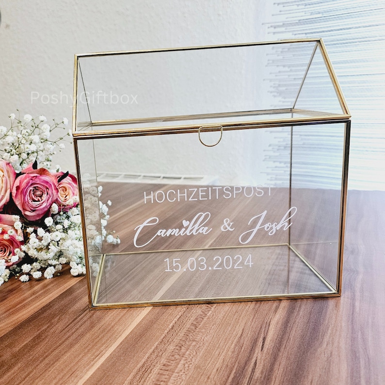 Hochzeitsbox für Karten ,Geldgeschenke/Glaskartenbox Hochzeitspost/Glasbox Hochzeit/ Hochzeitspost Glasbox oder Sticker/ Hochzeitskartenbox image 10