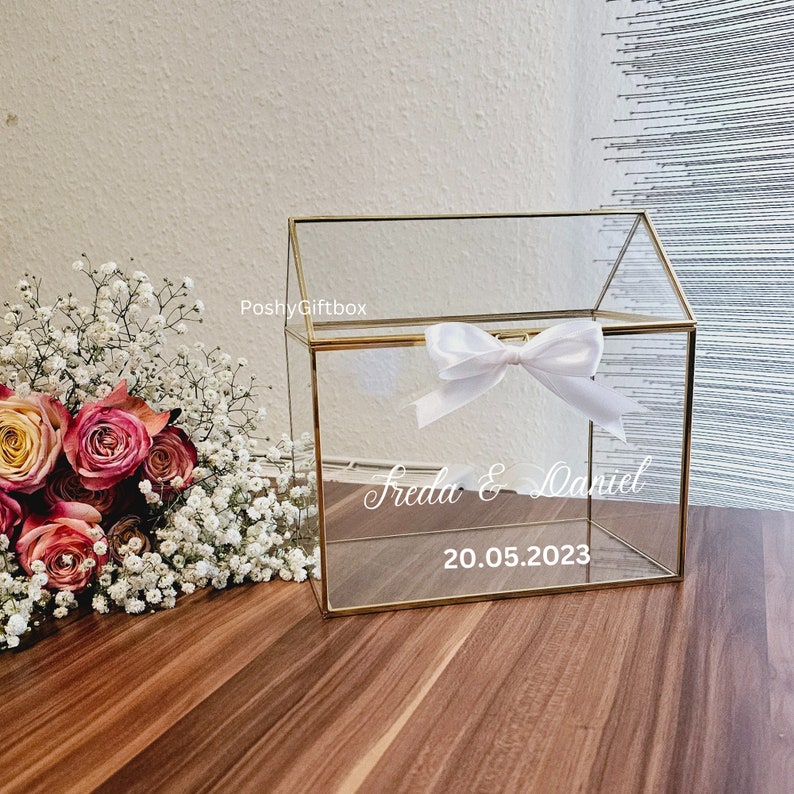 Hochzeitsbox für Karten ,Geldgeschenke/Glaskartenbox Hochzeitspost/Glasbox Hochzeit/ Hochzeitspost Glasbox oder Sticker/ Hochzeitskartenbox image 8