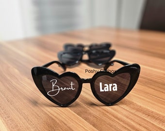 Personaliseerbaar Herzbrille/Party-Brillen Herz/Fotobox Brille/Sonnenbrille Hochzeit/JGA/ Brille Braut, Team Braut/Sonnenbrille personalisiert