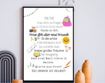 Poster Mutmacher zur Einschulung Junge ,Mädchen/Geschenk zur Einschulung/ Schulanfang Wünsche/ Mutmacher Poster Kinderzimmer/Geschenk Schule