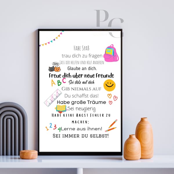 Poster Mutmacher zur Einschulung Junge, Mädchen/Geschenk zur Einschulung/ Schulanfang Wünsche/ Mutmacher Poster Kinderzimmer/Geschenk Schule