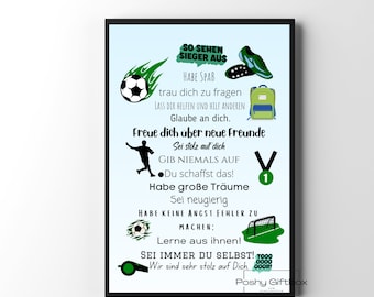 Poster Mutmacher zur Einschulung Junge/Kinder Fussball Bilder/Sport Bild Schulkind/Motivations Fußball Poster/Fußball Wanddeko Kinderzimmer