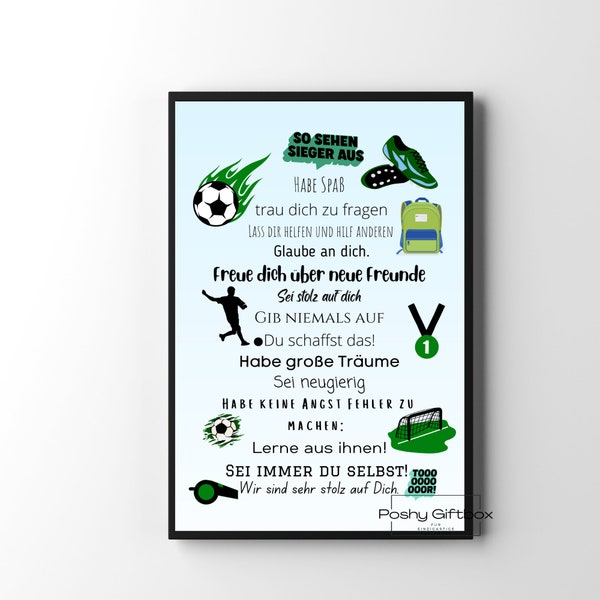 Poster Mutmacher zur Einschulung Junge/Kinder Fussball Bilder/Sport Bild Schulkind/Motivations Fußball Poster/Fußball Wanddeko Kinderzimmer