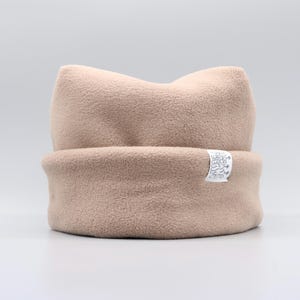 Light Brown Handmade Retro Fleece Four Point Beanie Cozy Funky Cuffed Winter Hat by MadBeans Beanies