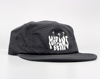 Black Nylon 5 Panel Adjustable Cap by MadBeans Beanies