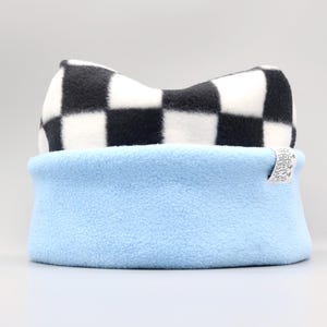 Checkered and Baby Blue Handmade Retro Fleece Four Point Beanie Cozy Funky Cuffed Winter Hat by MadBeans Beanies