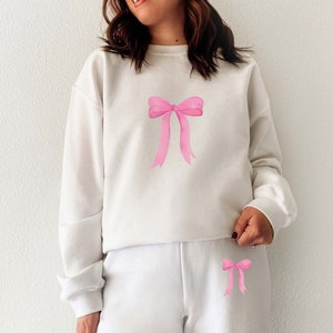 2 Piece Set Pink Bow Jogger Set Coquette Lounge Set Baby Tee Valentine Y2K Coquette Aesthetic Trendy Preppy Mix & Match Sweatpant Set 2 pcs image 3