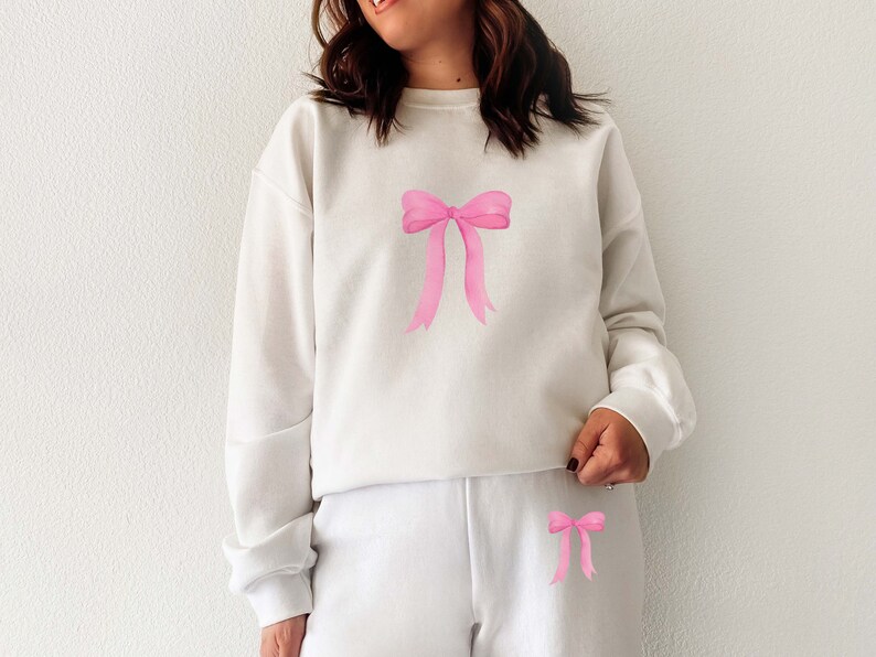 2 Piece Set Pink Bow Jogger Set Coquette Lounge Set Baby Tee Valentine Y2K Coquette Aesthetic Trendy Preppy Mix & Match Sweatpant Set 2 pcs image 3